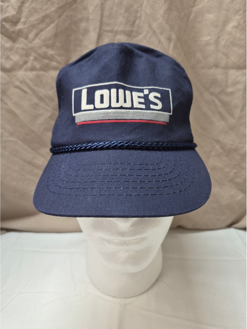 Vintage Lowe's Navy Blue Adjustable Snapback Hat with Rope Detail J209